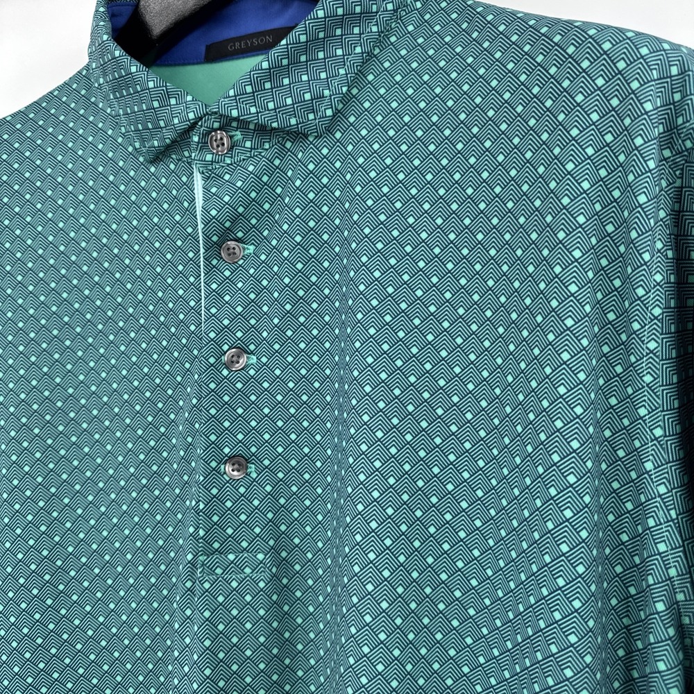 Grayson‎ Polo Shirt Performance Golf Short Sleeve Green Geometric Men's XL.